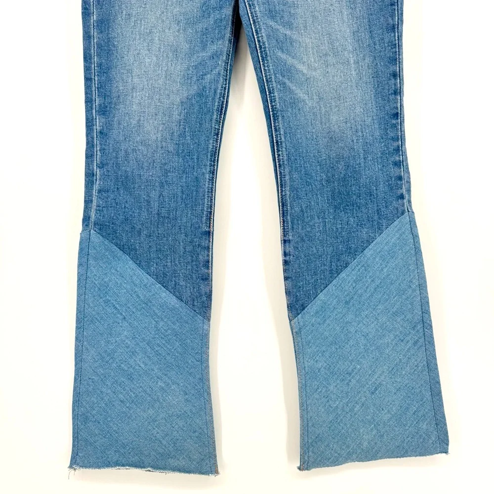 PAIGE Denim Colette Crop Flare Twisted Panel Raw Hem Jeans Size 24 - Picture 6 of 13